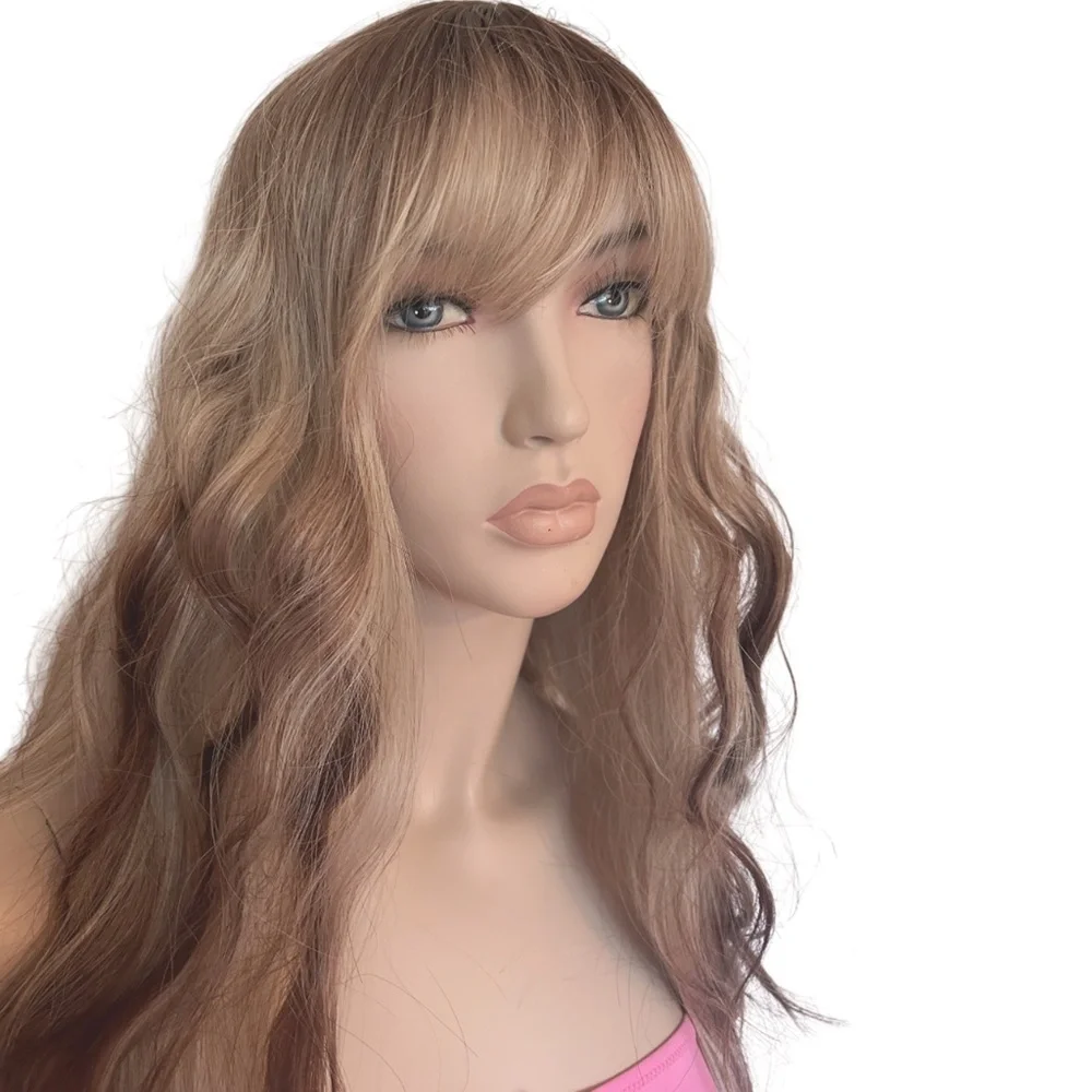 Long 26" Blonde & Brown Synthetic Wig with Bangs Streak Highlights Everyday NIP - Picture 4 of 13